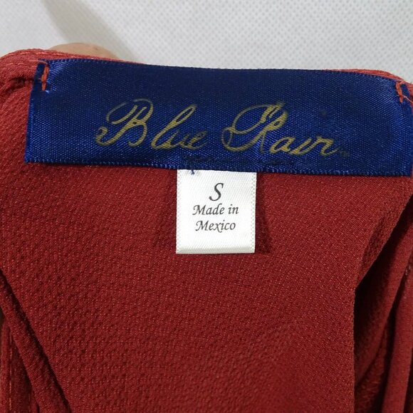 Blue Rain Red-Brown Peplum Long Sleeve Top Women Size S Bell Sleeve Keyhole Back - Picture 3 of 8